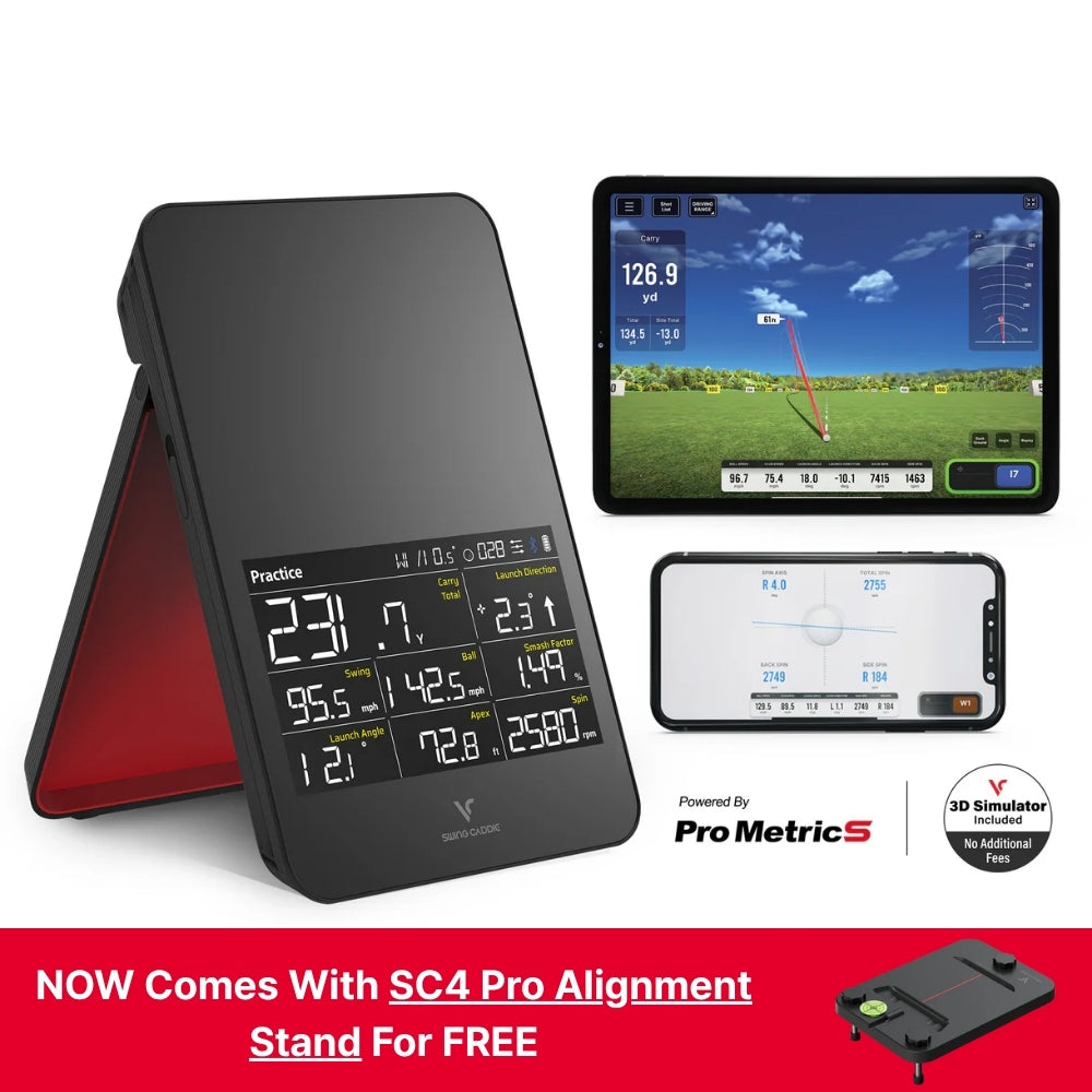 Swing Caddie SC4 PRO Launch Monitor + Home Simulator + Alignment