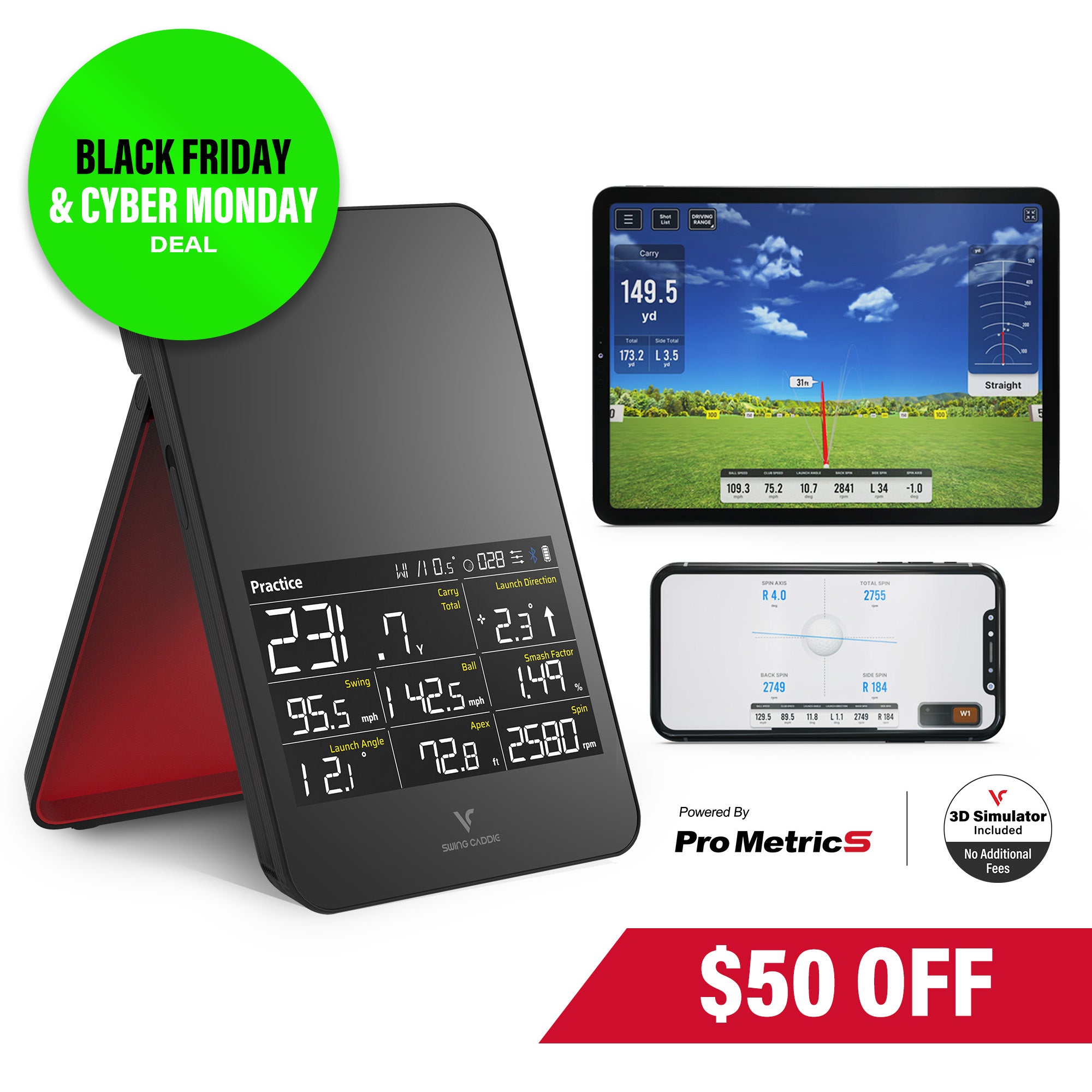 SC4 PRO Launch Monitor + 3D Driving Range Simulator